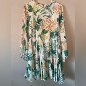 Gianni Bini Green and Tan Leaf Print Dress Size M